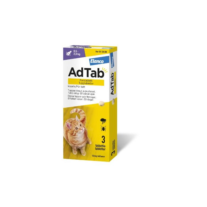 ADTAB purutabletti 12 mg kissalle (0,5–2,0 kg) 3 fol