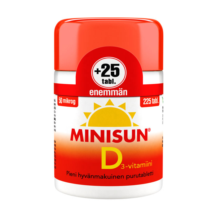 Minisun D-vitamiini 50 mikrog 225 purutabl kuva 3