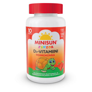 Minisun D-vitamiini Pehmokonna Mansikka 10 mikrog 120 purutabl