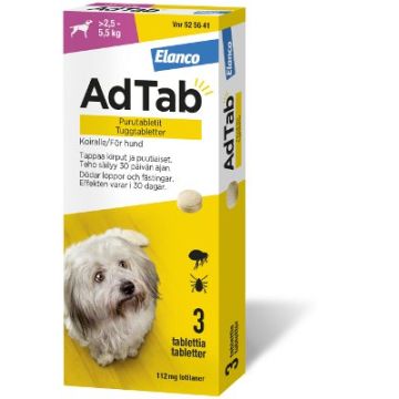 ADTAB purutabletti 112 mg koiralle (> 2,5–5,5 kg) 3 fol
